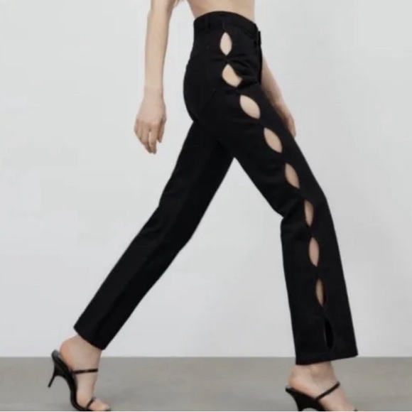 Zara Jeans Zara Us 6 Black Denim With Cut Outs On Outside Of Legs